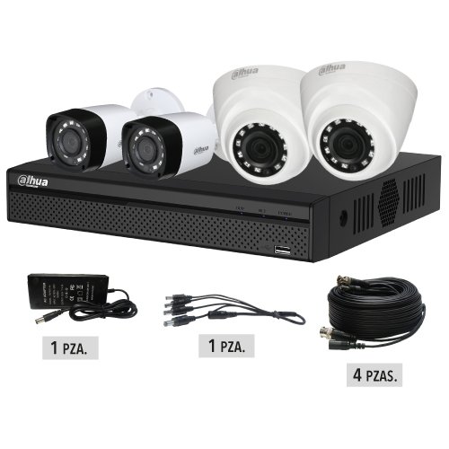 KITBD720-4104HS2 Kit 4ch 720P Cámaras 2 Bala / 2 Eyeball 3.6mm IR 20m Max 8TB P2P H.264 Cámaras Plástico S/Caja Fábrica (KITBD720-4104HS2) - Image 1