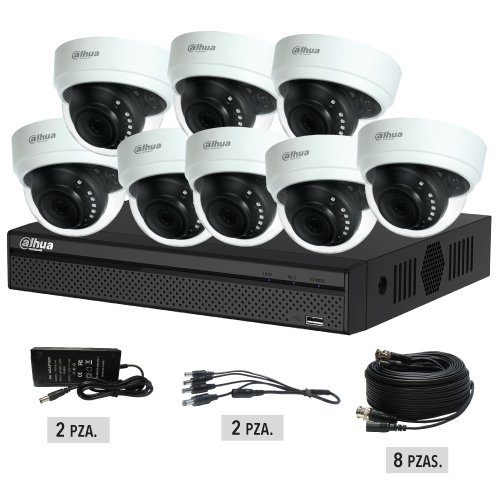 KITD1080P-5108S2 Kit 8ch 1080P 8 Cámaras Domo 3.6mm IR 20m Max 8TB P2P H.264+ Cámaras Plástico S/Caja Fábrica (KITD1080P-5108S2) - Image 1