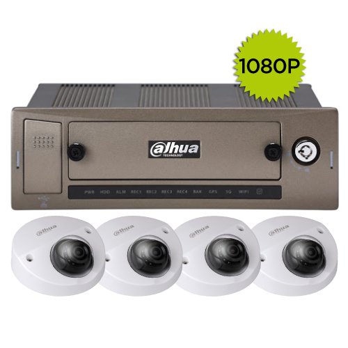 Kit 4ch DVR movil GPS/3G/Wifi con 4 Cámaras Domo 1080P 3.6m IR 20m IK10