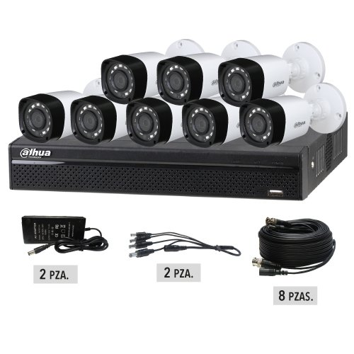 KIT4108X-HFW1000S3 Kit 8ch 720P 8 Cámaras Bala 3.6mm IR 20m Hasta 6TB P2P Cámaras Plástico C/Caja F (KITXV4108X1-HFW1) - Image 1